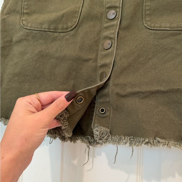 Madewell Button Front Military Green Denim Fray Hem Mini Skirt Yellow - Picture 3 of 5